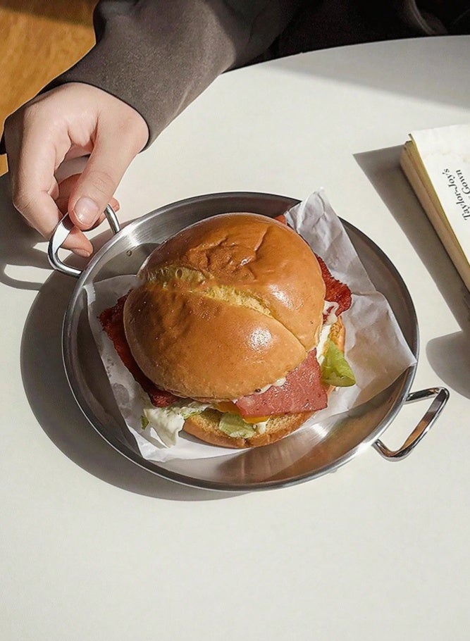 ميدي طقم أطباق من الفولاذ المقاوم للصدأ مكون من 3 قطع - أطباق إفطار ووجبات خفيفة على الطراز الكوري، أطباق منزلية ومطاعم للبطاطس المقلية والدجاج المقلي والبرجر، صواني تقديم معدنية سميكة، أطباق حلويات وفواكه عالية الجودة، طقم أدوات مائدة قابل للتكديس والتخزين - Image 4